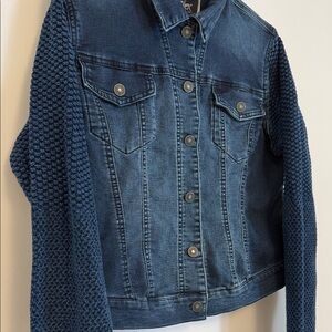 Silver Jeans Jacket with Knit Sleeves